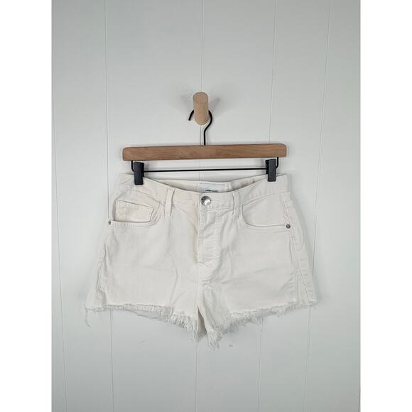 Current/Elliott The Boyfriend Denim Shorts Size 28 White High Rise Raw Hem - Picture 4 of 11